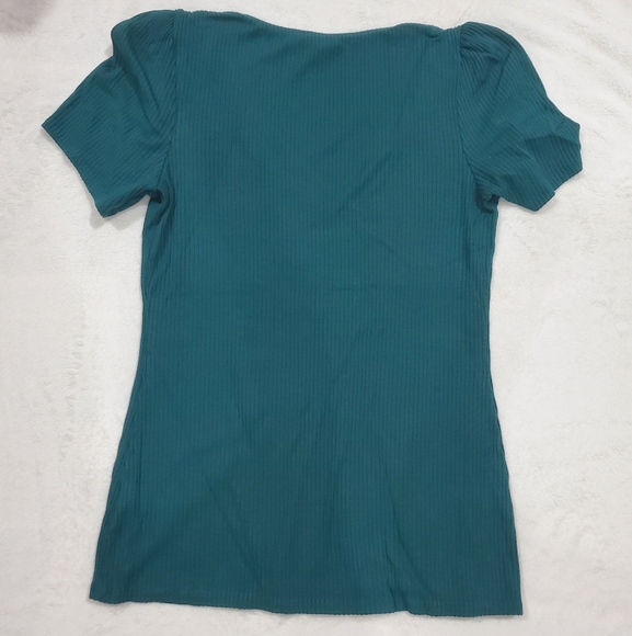 Set Of 3 Tops Express Red/Orange, Black & Green Ribbed V-Neck, Puff Sleeves Med - Picture 5 of 11